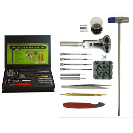 ‎SONA ENTERPRISES 13 Piece Professional Watch Repair Tool Kit with Case Knife, Pin Punches, Hammer JT-WK1013